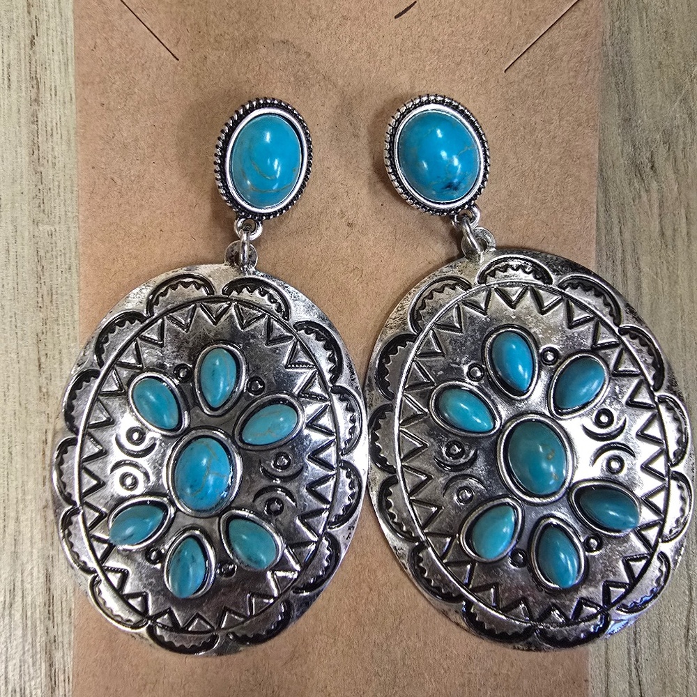 Large Silver and Turquoise Earrings